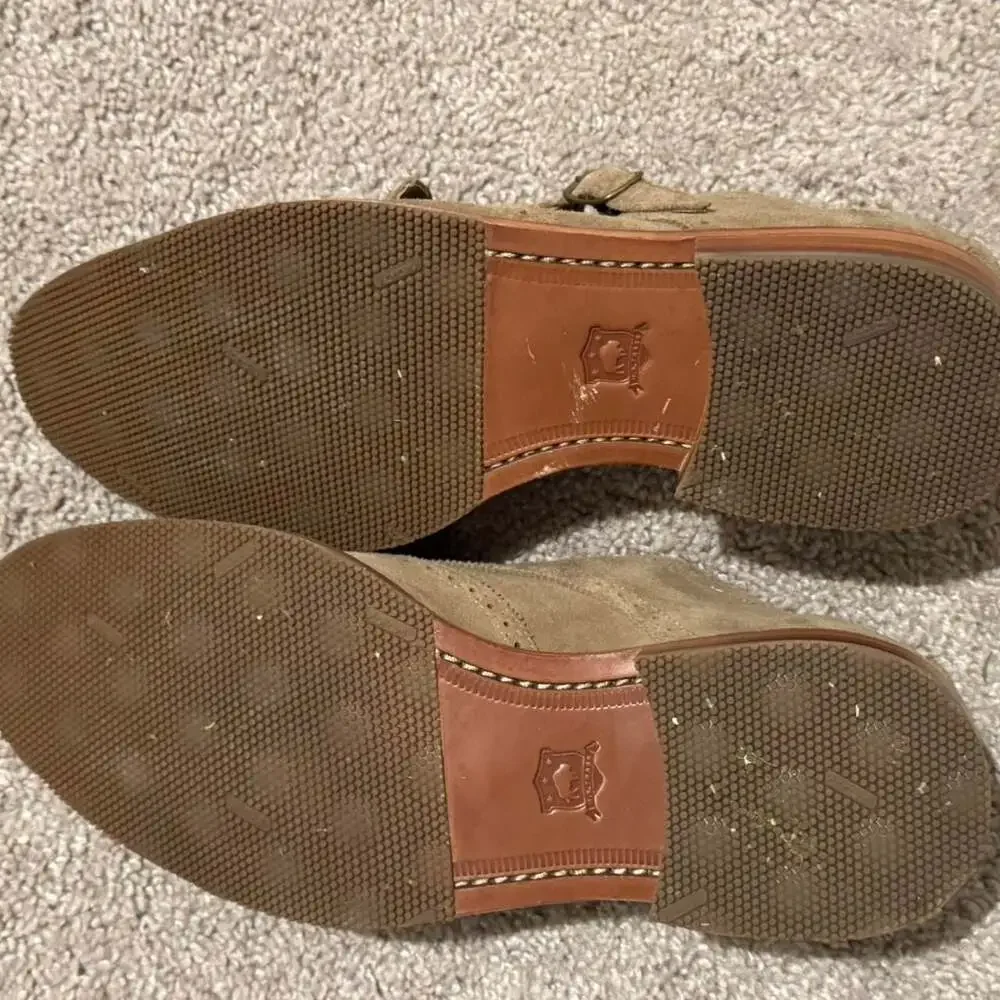 Trask Suede Double Monk Strap Wingtip Shoes